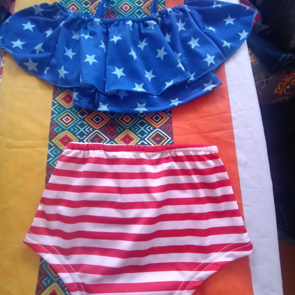 Blue Star and Red Stripe Swimsuit Set